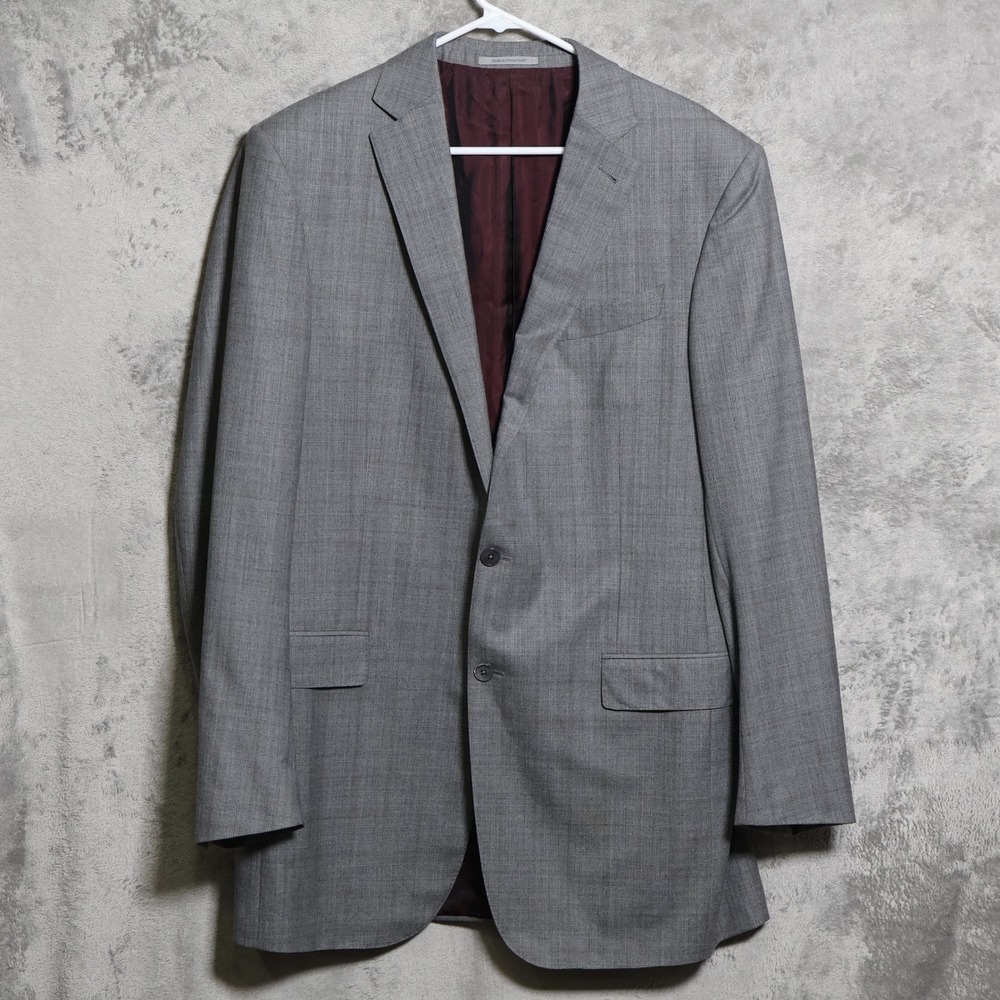 Ermenegildo Zegna Suit Jacket Mens 46L Gray Wool Silk Trofeo 600 Glen Plaid